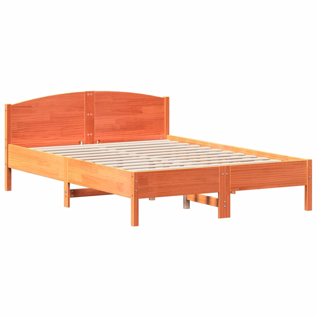 Cadre de lit sans matelas cire marron 140x200cm bois pin massif