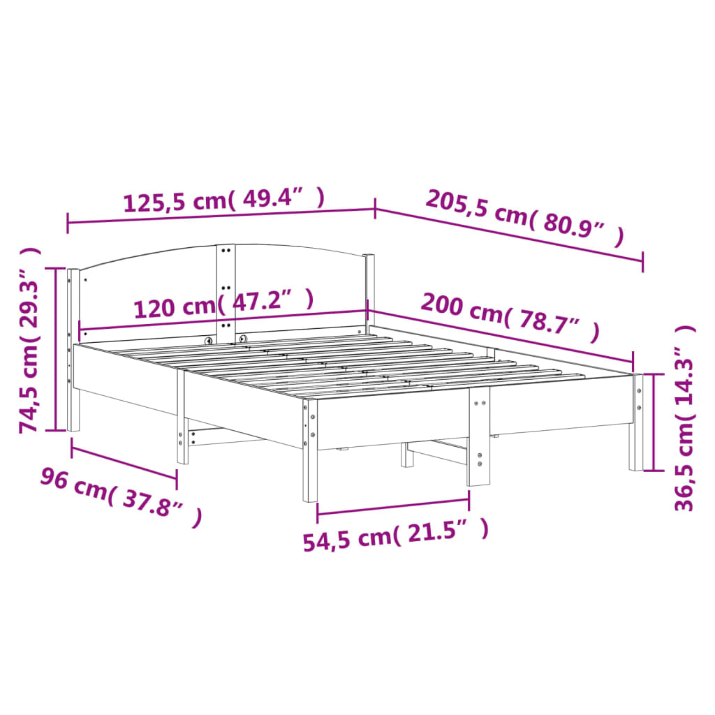 Cadre de lit sans matelas 120x200 cm bois de pin massif