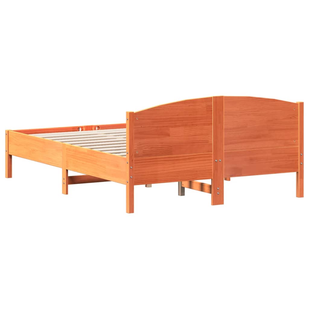 Cadre de lit sans matelas cire marron 135x190cm bois pin massif