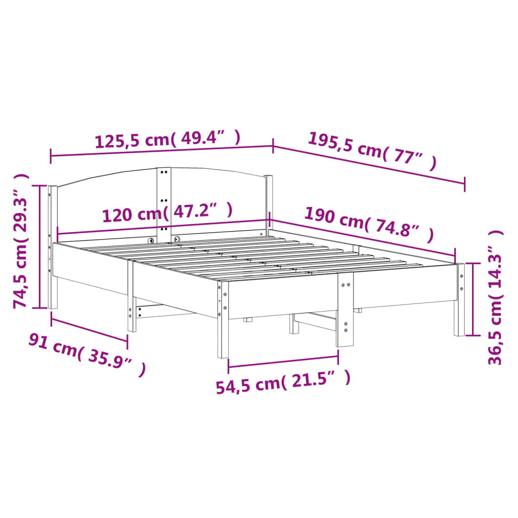 Cadre de lit sans matelas blanc 120x190 cm bois de pin massif