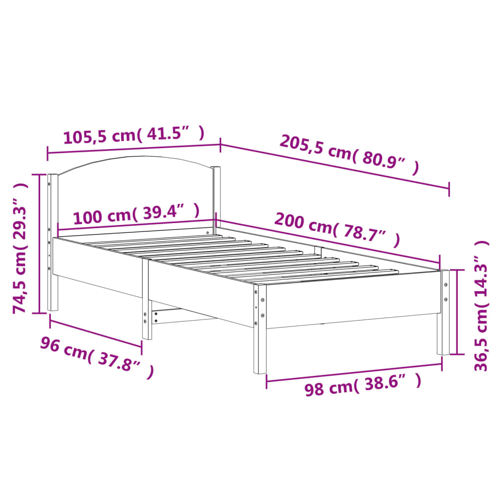 Cadre de lit sans matelas blanc 100x200 cm bois de pin massif