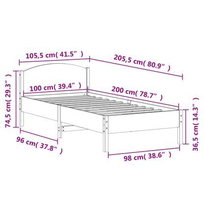 Cadre de lit sans matelas cire marron 100x200cm bois pin massif