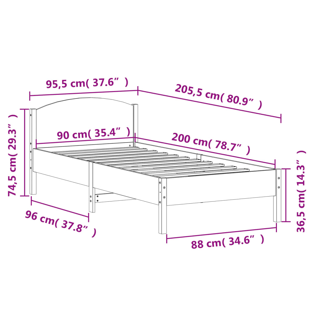 Cadre de lit sans matelas 90x200 cm bois de pin massif