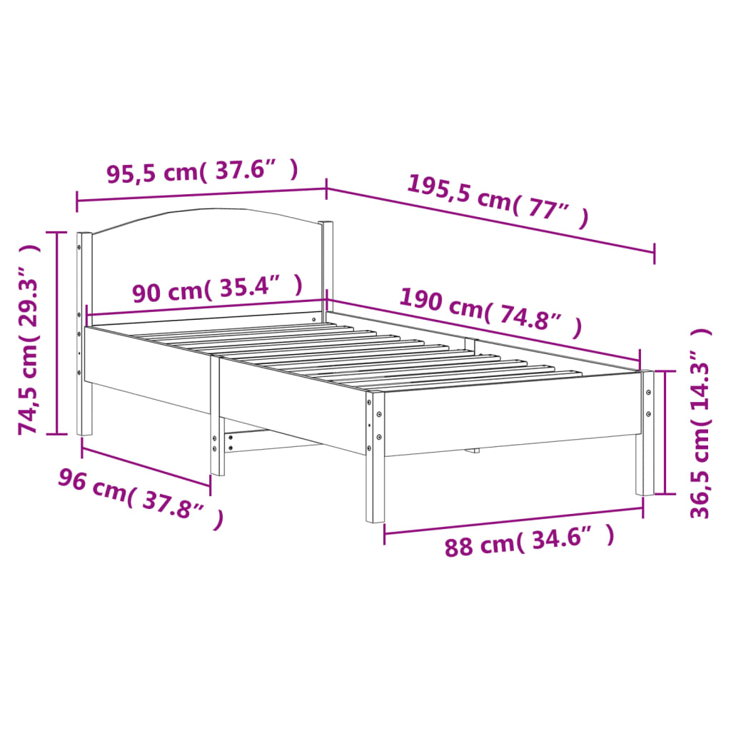 Cadre de lit sans matelas 90x190 cm bois de pin massif