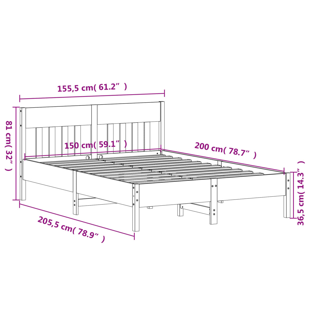 Cadre de lit sans matelas blanc 150x200 cm bois de pin massif