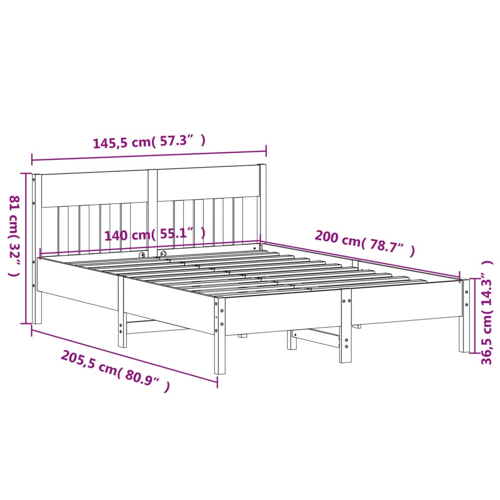 Cadre de lit sans matelas 140x200 cm bois massif de pin