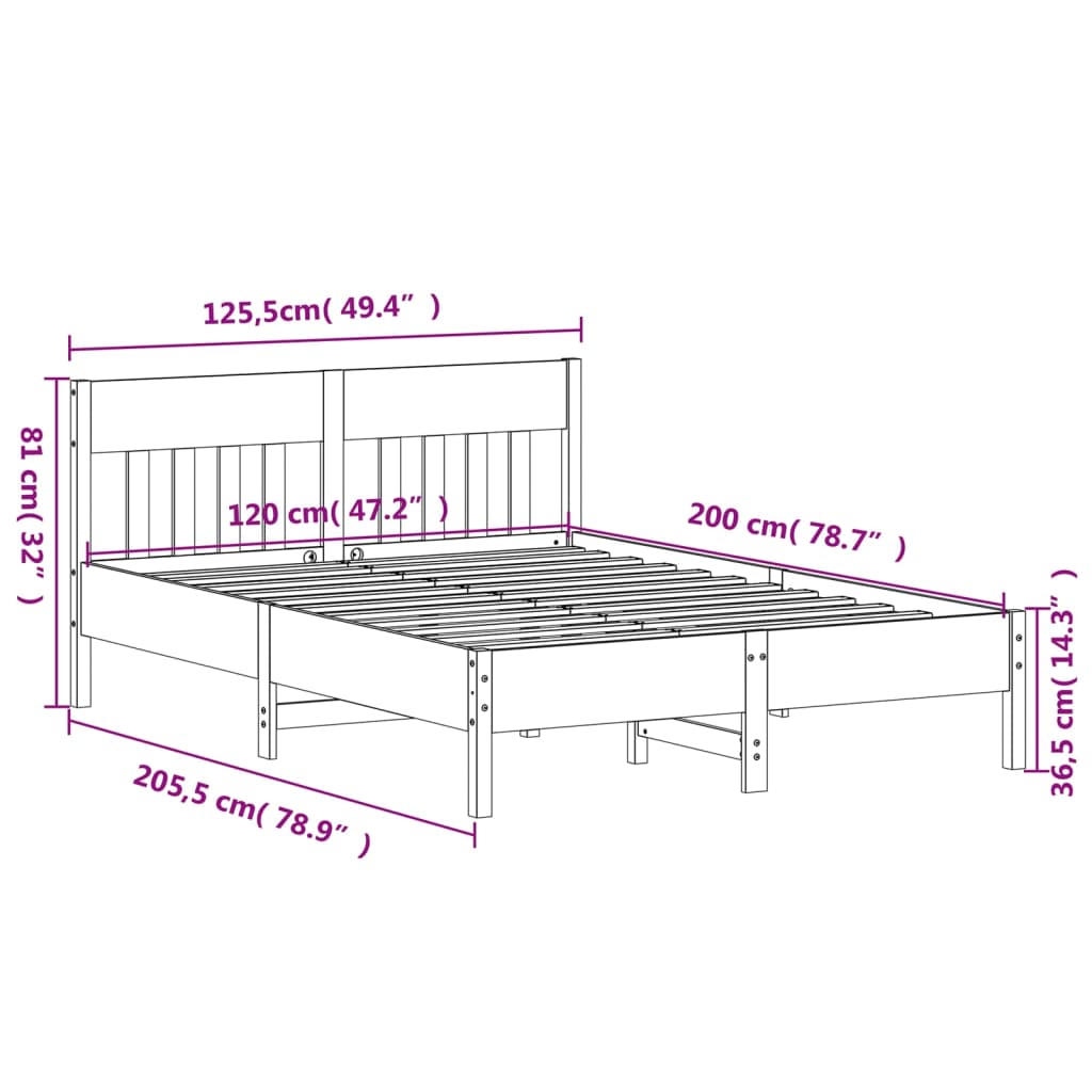 Cadre de lit sans matelas blanc 120x200 cm bois de pin massif