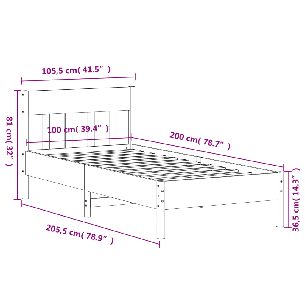 Cadre de lit sans matelas 100x200 cm bois massif de pin