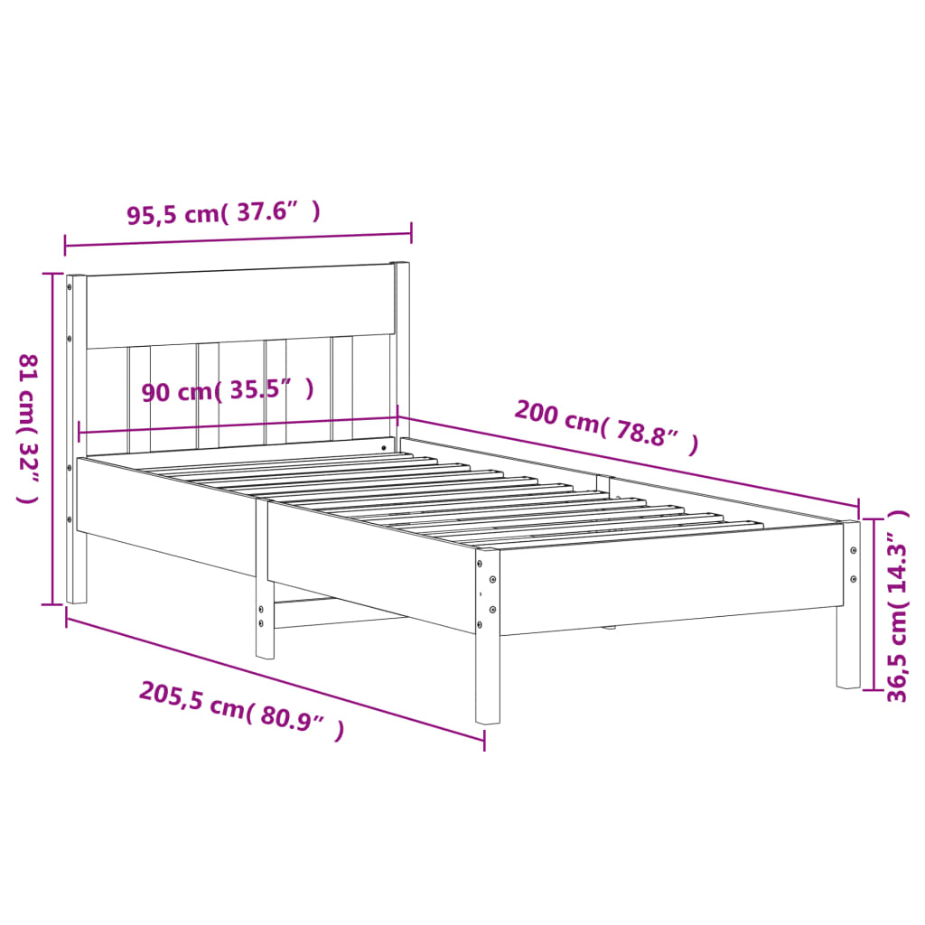 Cadre de lit sans matelas cire marron 90x200 cm bois pin massif