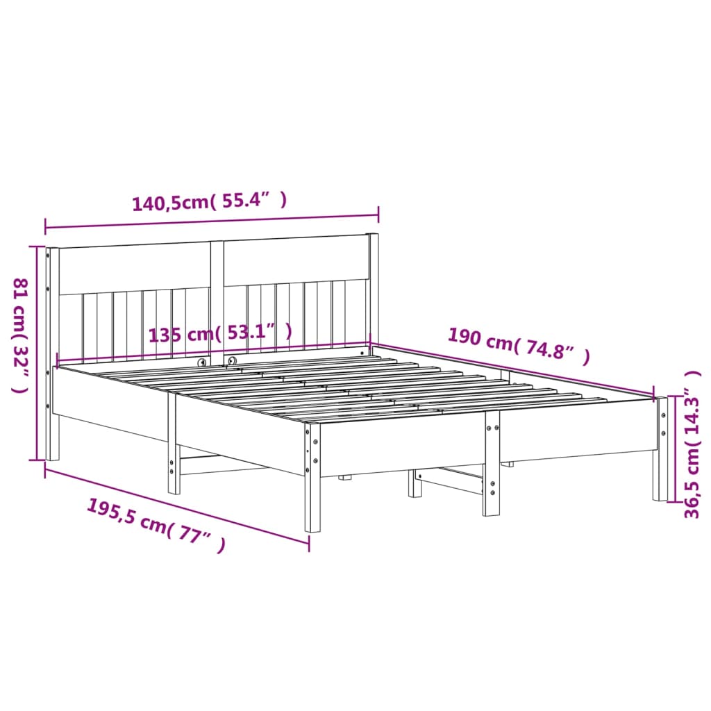 Cadre de lit sans matelas 135x190 cm bois de pin massif