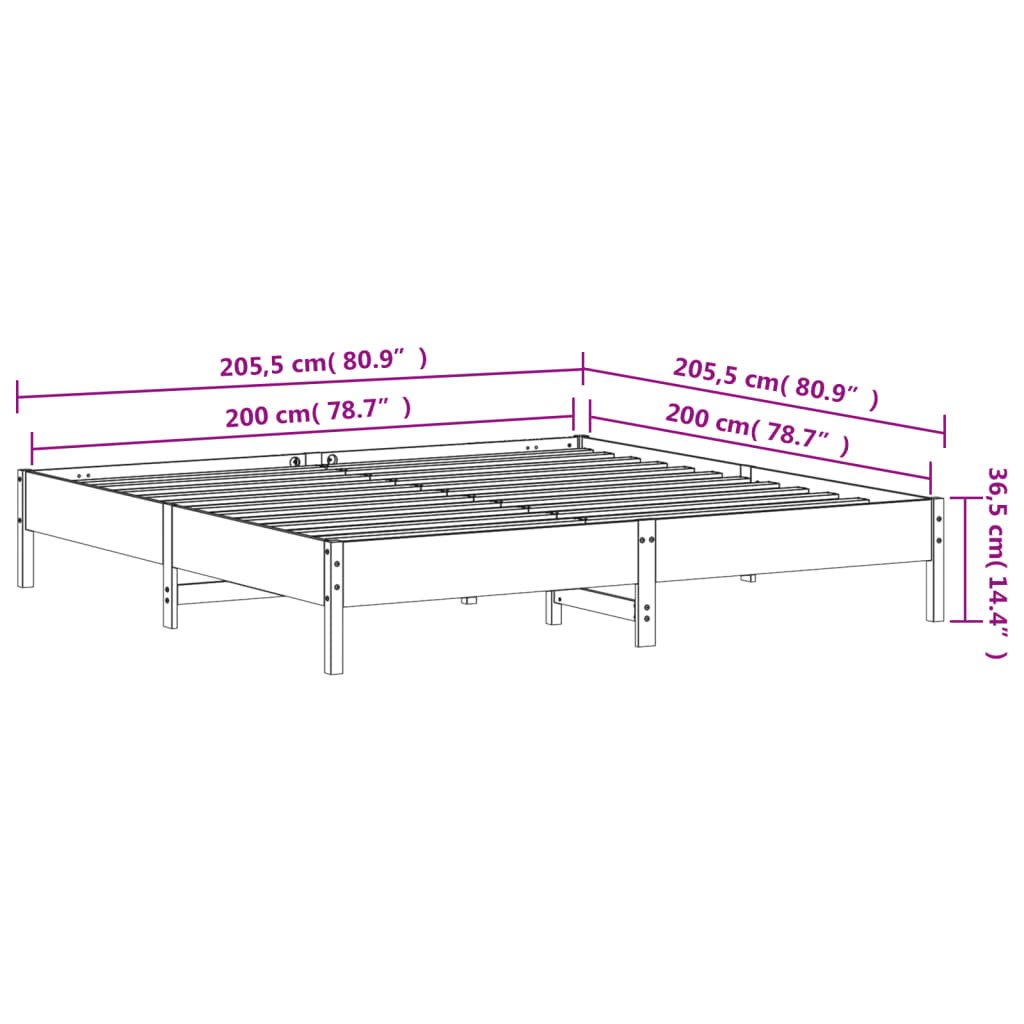 Cadre de lit sans matelas 200x200 cm bois massif de pin