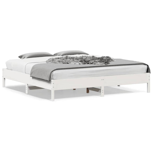 Cadre de lit sans matelas blanc 200x200 cm bois massif de pin