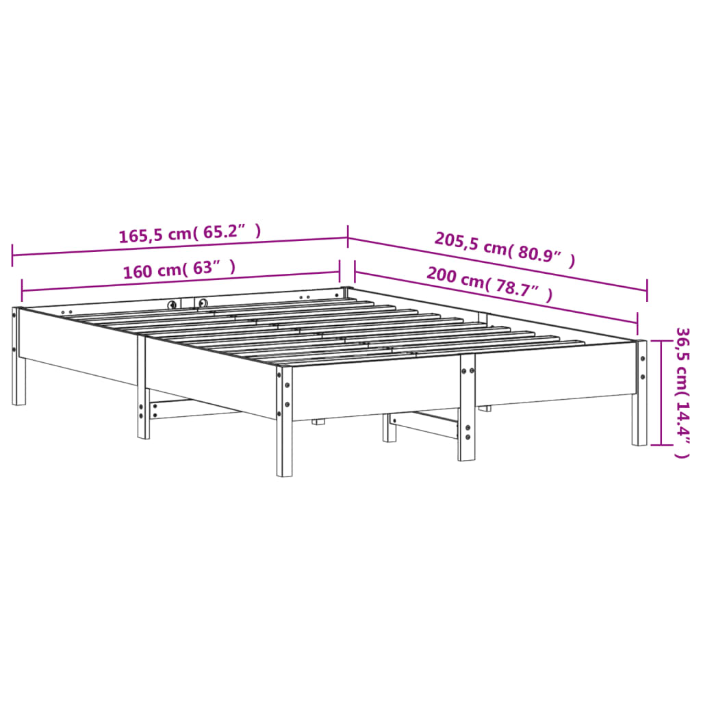 Cadre de lit sans matelas blanc 160x200 cm bois de pin massif