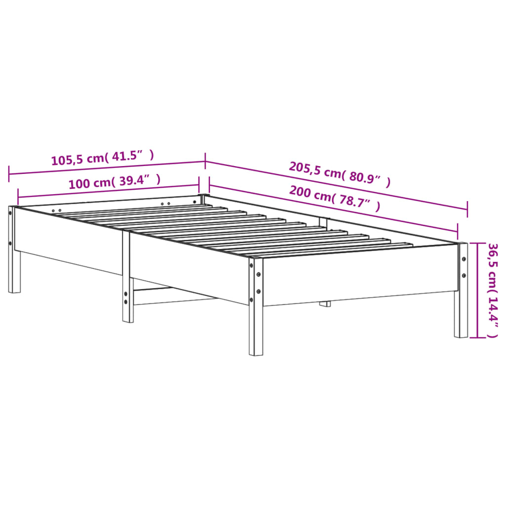 Cadre de lit sans matelas blanc 100x200 cm bois de pin massif