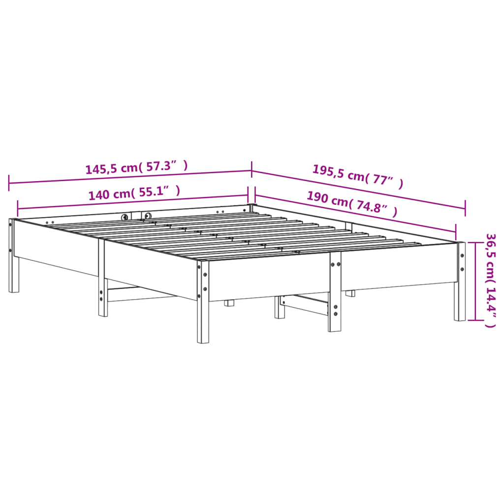 Cadre de lit sans matelas 140x190 cm bois de pin massif