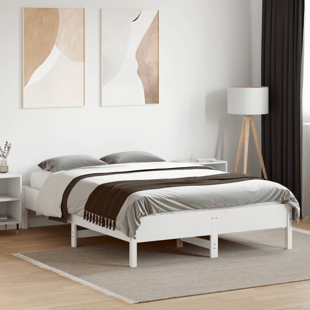 Cadre de lit sans matelas blanc 140x190 cm bois de pin massif