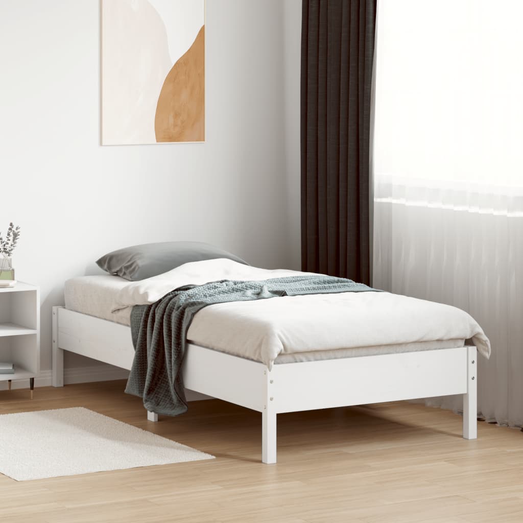 Cadre de lit sans matelas blanc 90x190 cm bois de pin massif