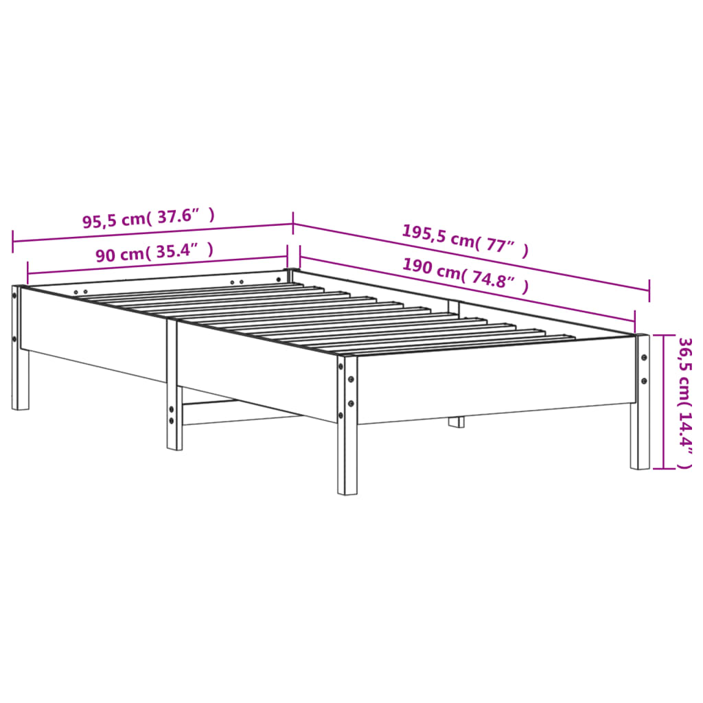 Cadre de lit sans matelas blanc 90x190 cm bois de pin massif