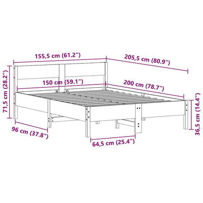 Cadre de lit sans matelas blanc 150x200 cm bois de pin massif