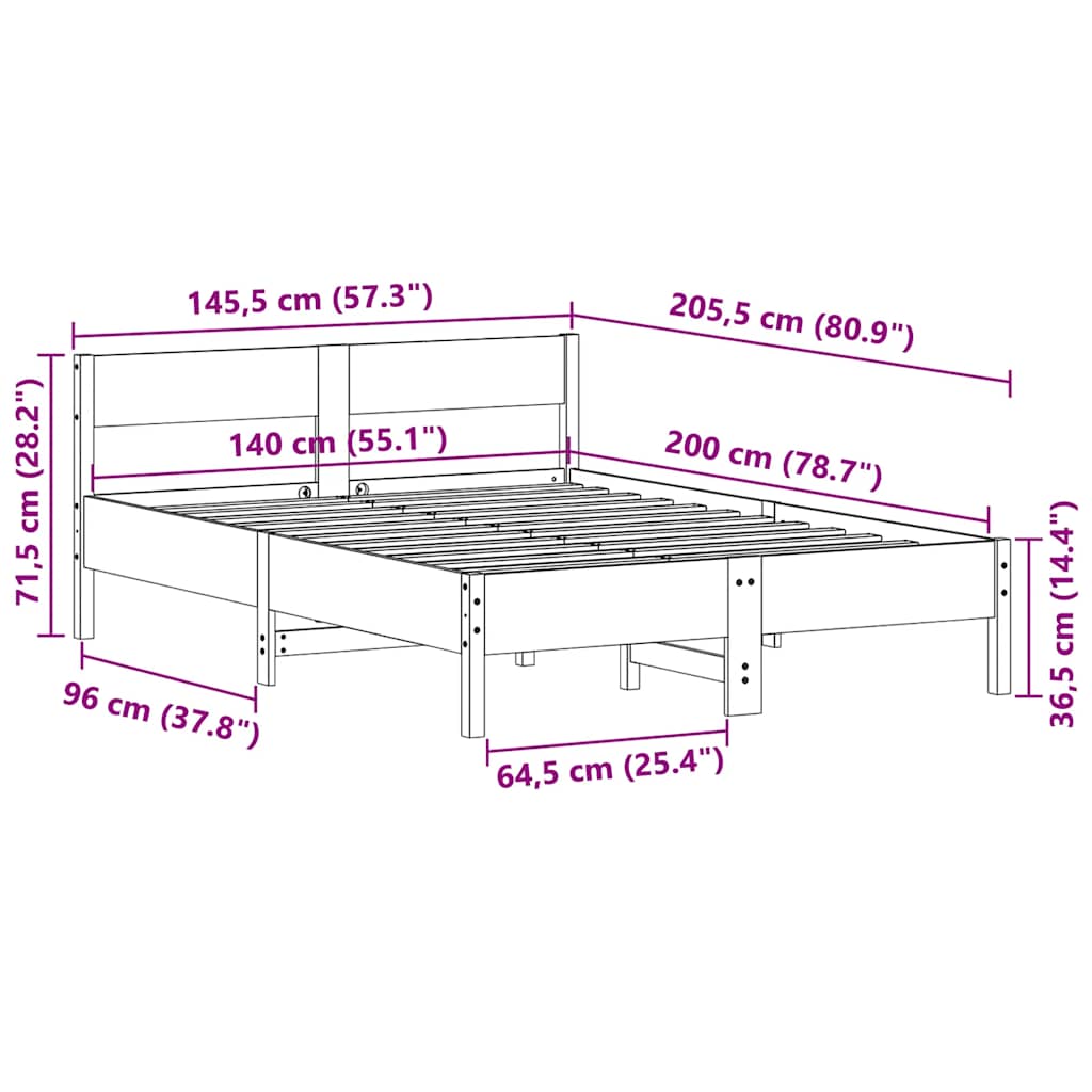 Cadre de lit sans matelas blanc 140x200 cm bois de pin massif