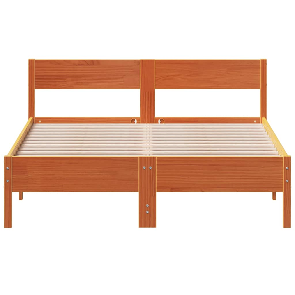 Cadre de lit sans matelas cire marron 140x200cm bois pin massif