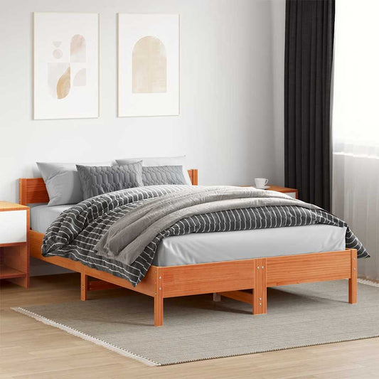 Cadre de lit sans matelas cire marron 140x200cm bois pin massif