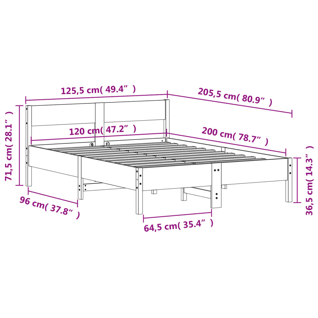 Cadre de lit sans matelas 120x200 cm bois de pin massif