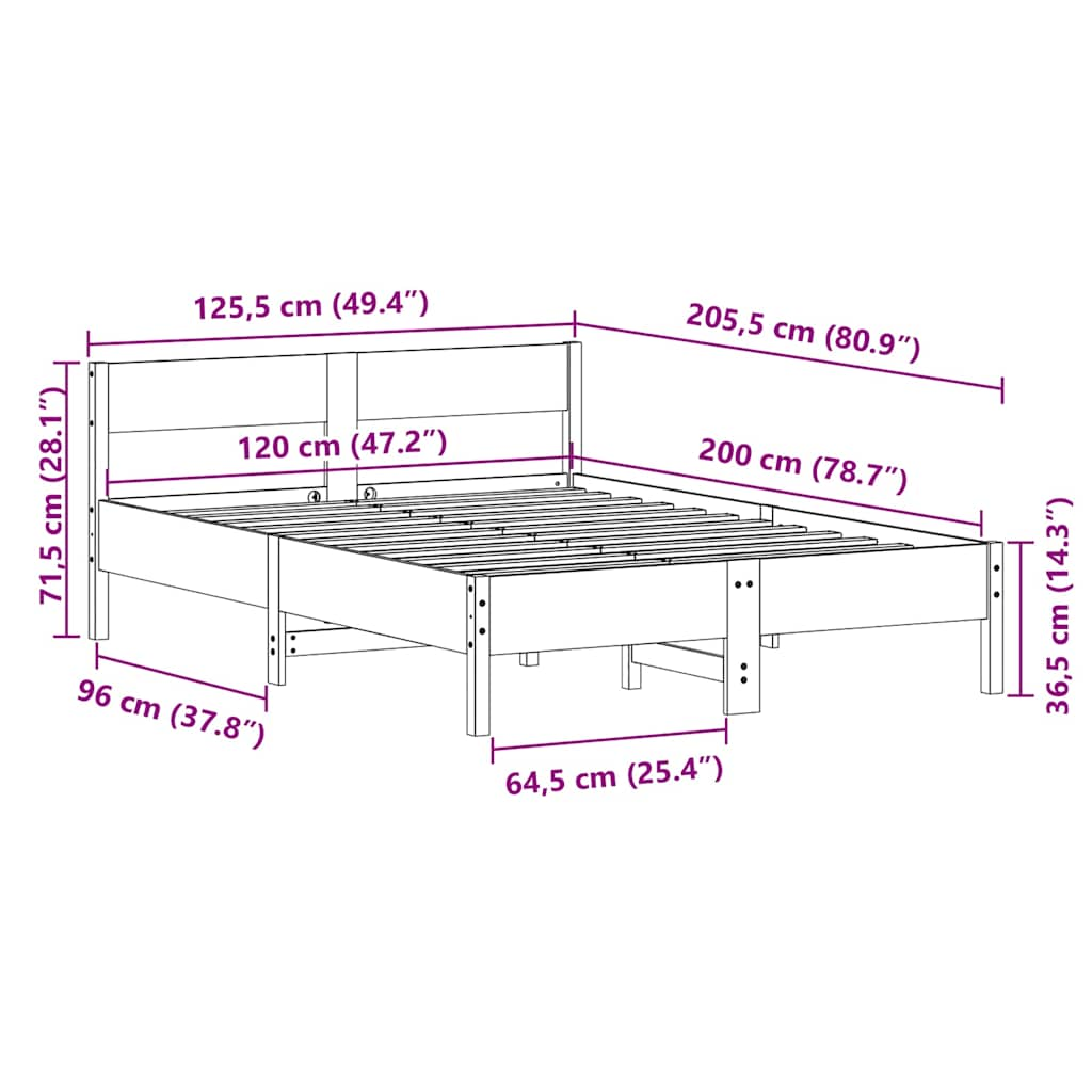 Cadre de lit sans matelas blanc 120x200 cm bois de pin massif