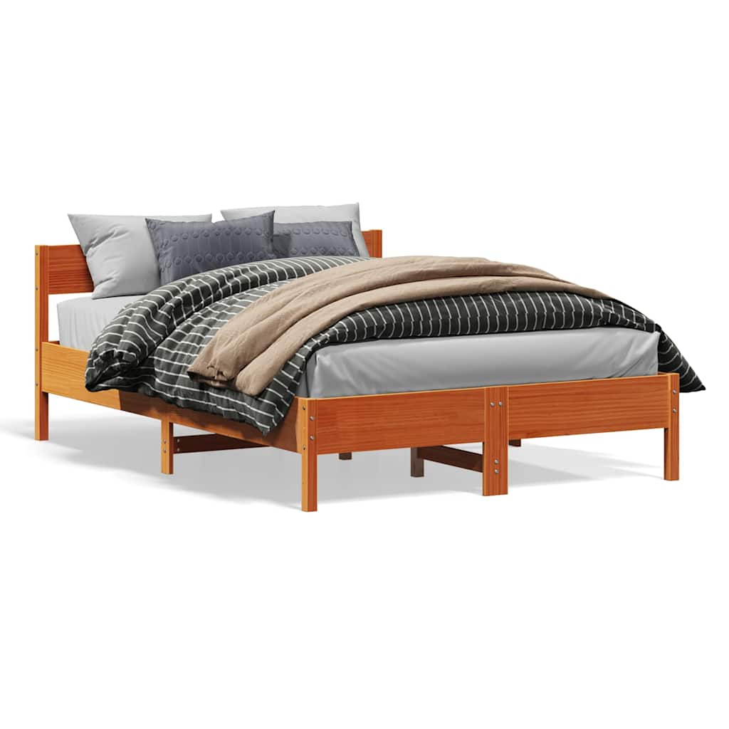 Cadre de lit sans matelas cire marron 120x200cm bois pin massif