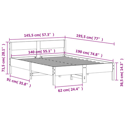 Cadre de lit sans matelas blanc 140x190 cm bois de pin massif