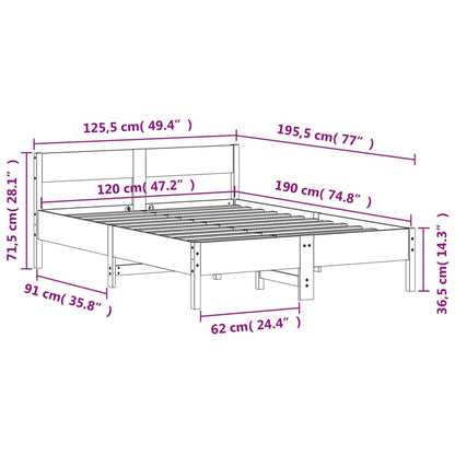 Cadre de lit sans matelas cire marron 120x190cm bois pin massif