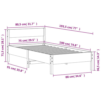 Cadre de lit sans matelas 75x190 cm bois de pin massif