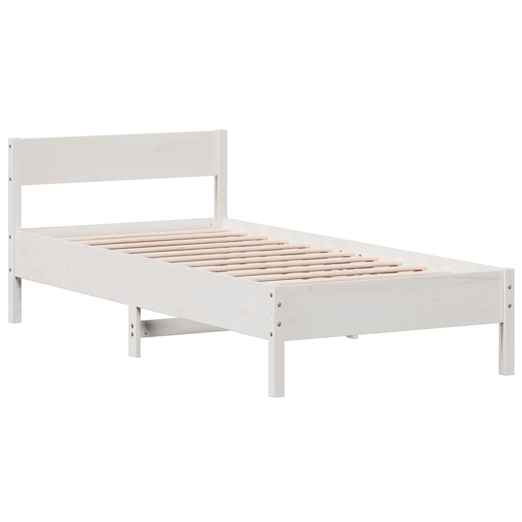 Cadre de lit sans matelas blanc 75x190 cm bois de pin massif