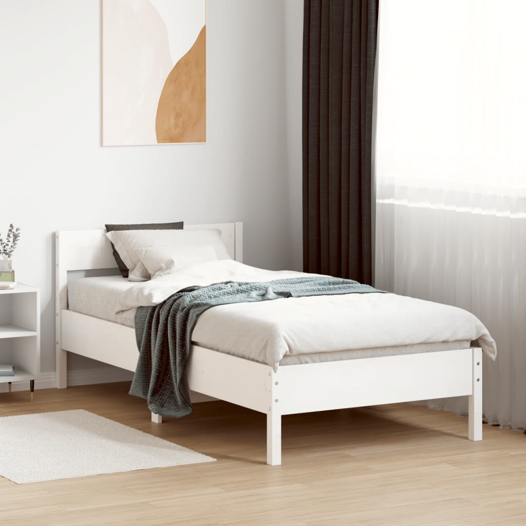 Cadre de lit sans matelas blanc 75x190 cm bois de pin massif