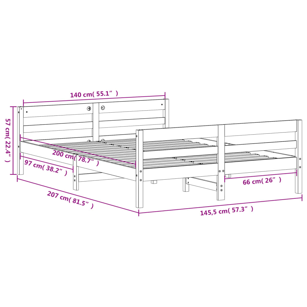 Cadre de lit sans matelas 140x200 cm bois massif de pin