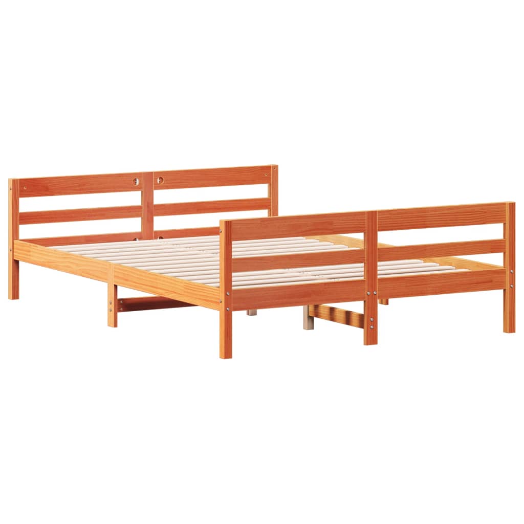 Cadre de lit sans matelas cire marron 140x200cm bois pin massif