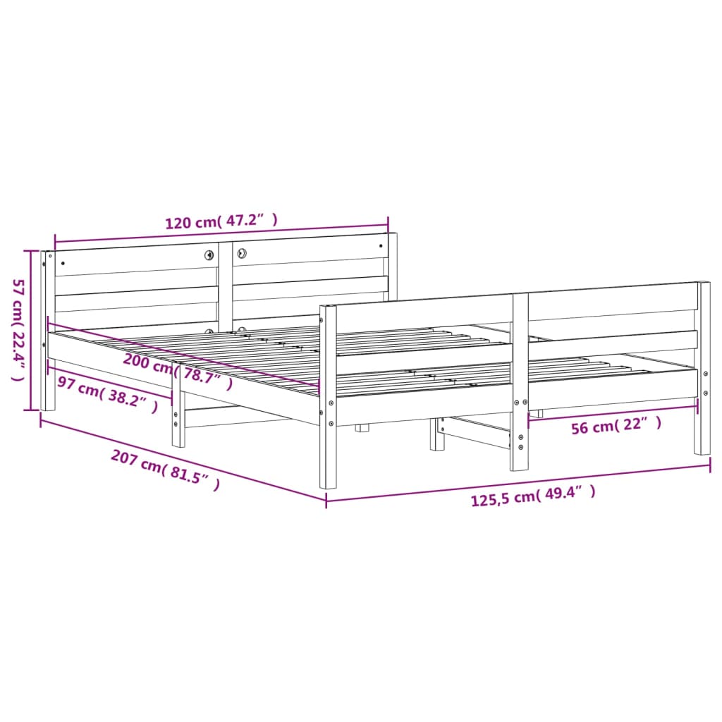 Cadre de lit sans matelas blanc 120x200 cm bois de pin massif