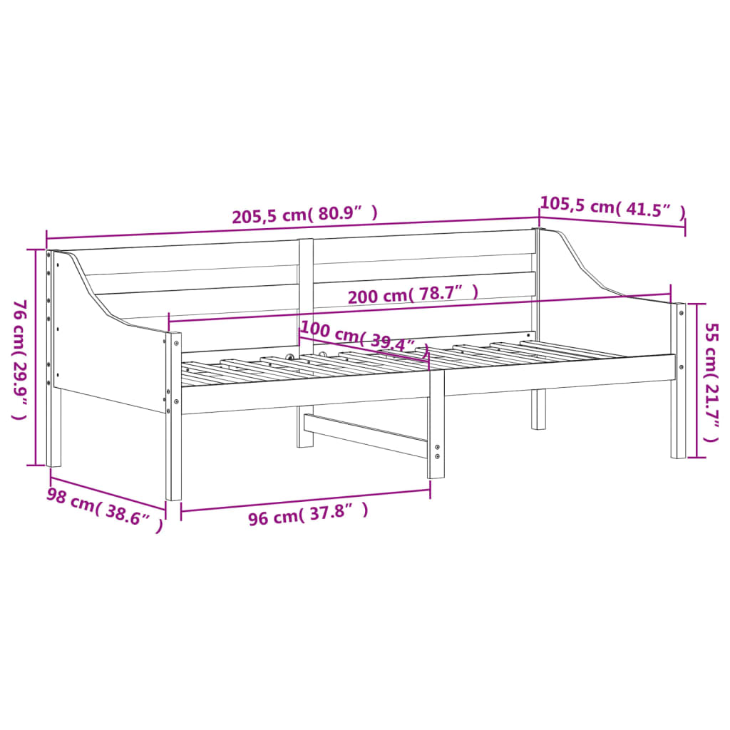 Lit de jour sans matelas 100x200 cm bois de pin massif