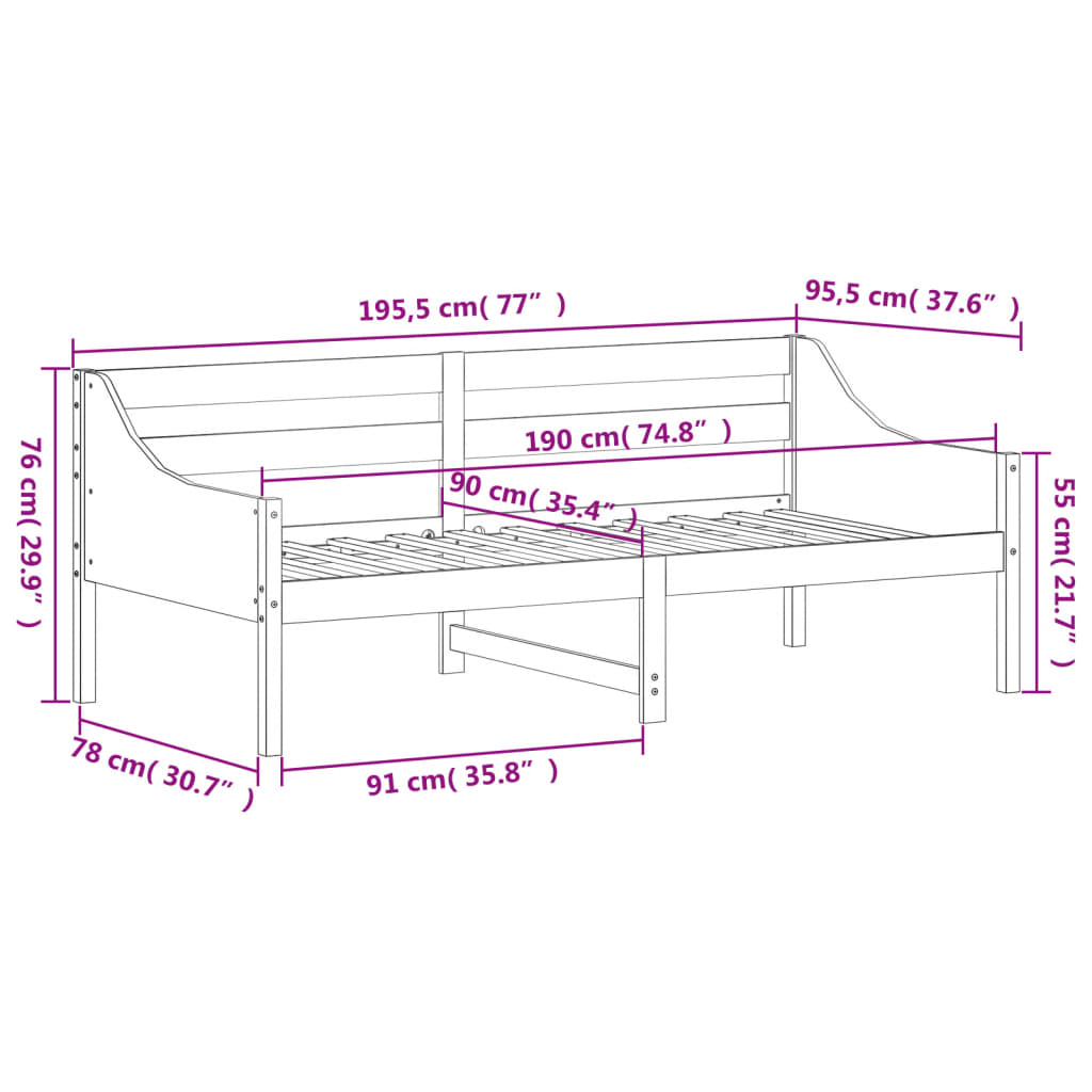 Lit de jour sans matelas cire marron 90x190 cm bois pin massif