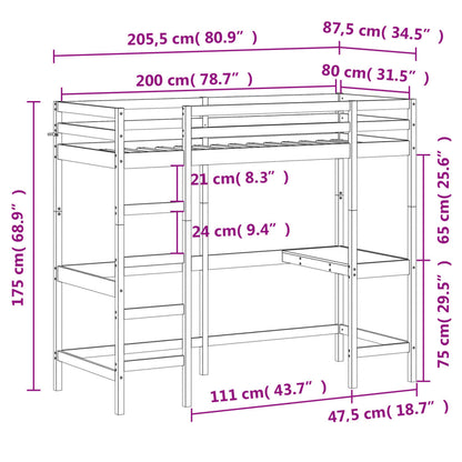 Lit superposé sans matelas 80x200 cm bois massif de pin