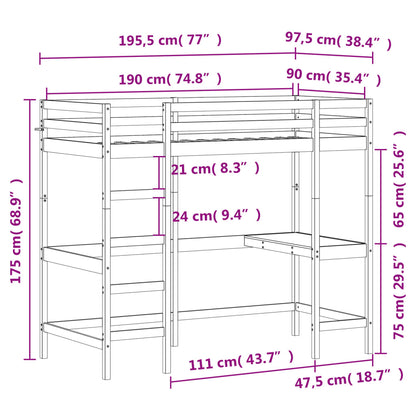 Lit superposé sans matelas blanc 90x190 cm bois de pin massif