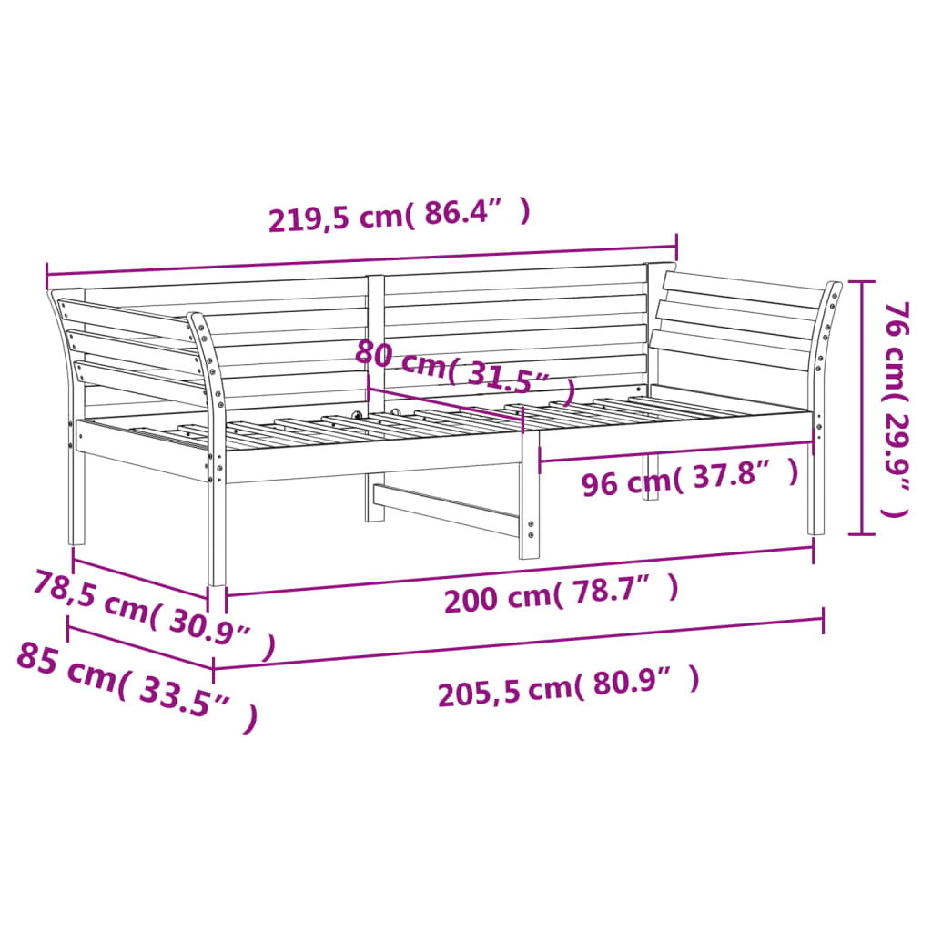 Lit de jour sans matelas blanc 80x200 cm bois de pin massif