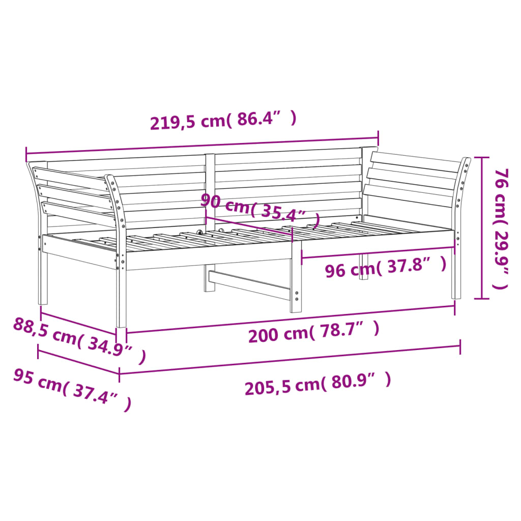 Lit de jour sans matelas 90x200 cm bois de pin massif