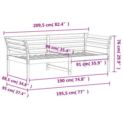 Lit de jour sans matelas 90x190 cm bois de pin massif