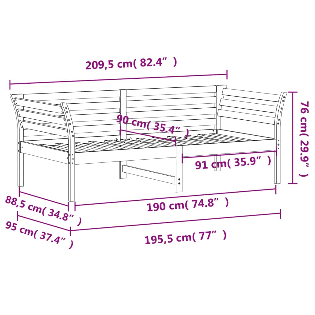 Lit de jour sans matelas blanc 90x190 cm bois de pin massif