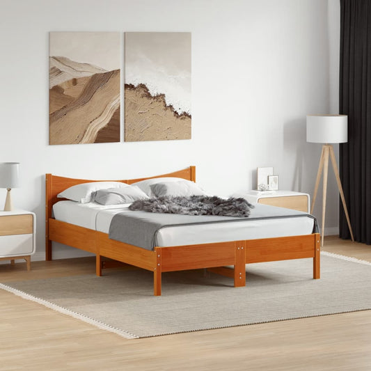 Cadre de lit sans matelas cire marron 140x200cm bois pin massif