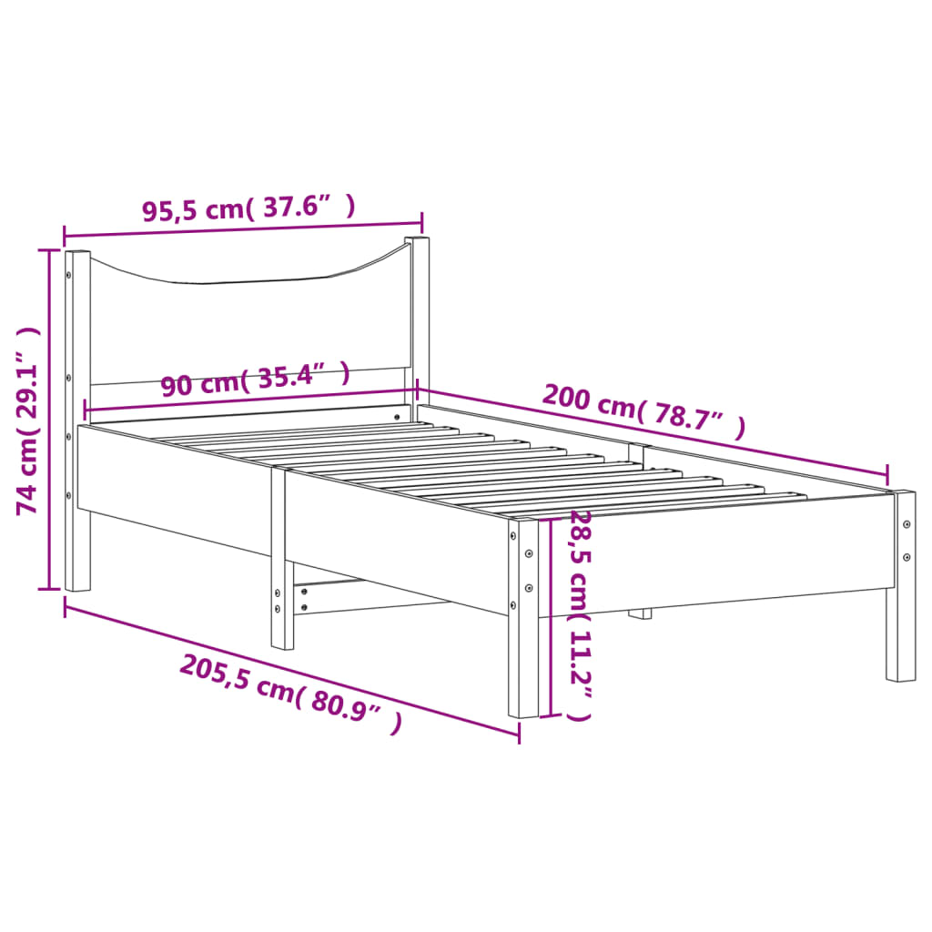 Cadre de lit sans matelas 90x200 cm bois de pin massif