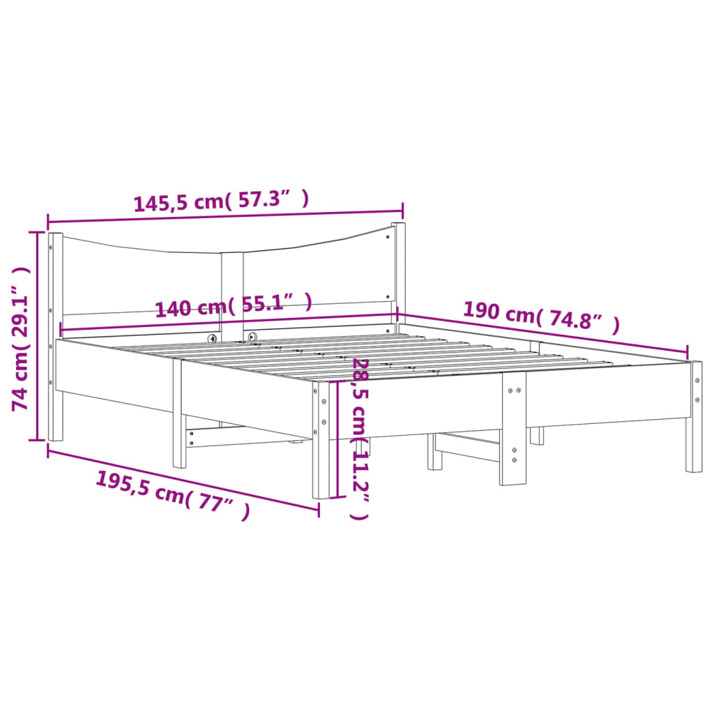 Cadre de lit sans matelas cire marron 140x190cm bois pin massif