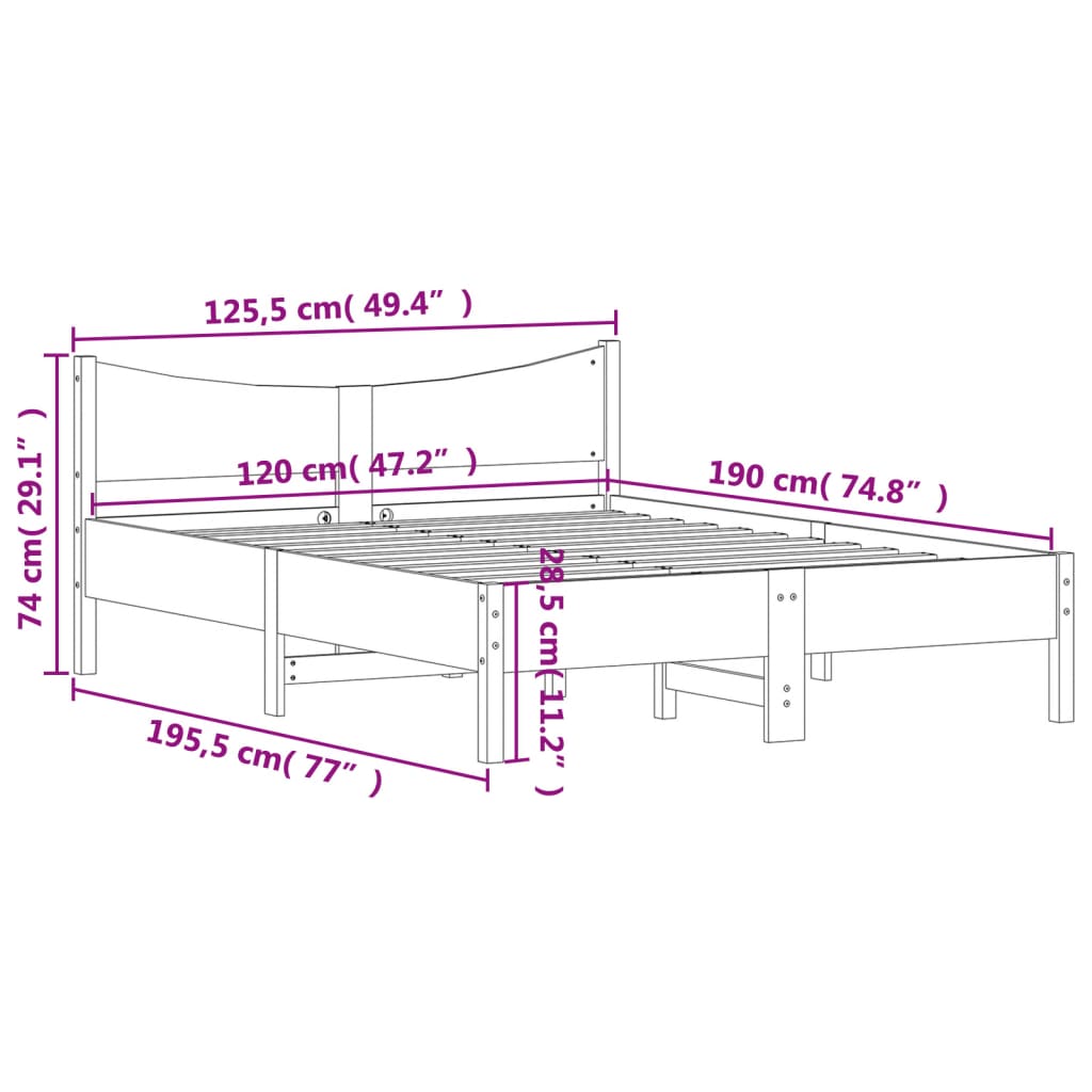 Cadre de lit sans matelas cire marron 120x190cm bois pin massif