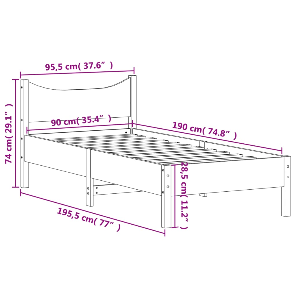 Cadre de lit sans matelas 90x190 cm bois de pin massif